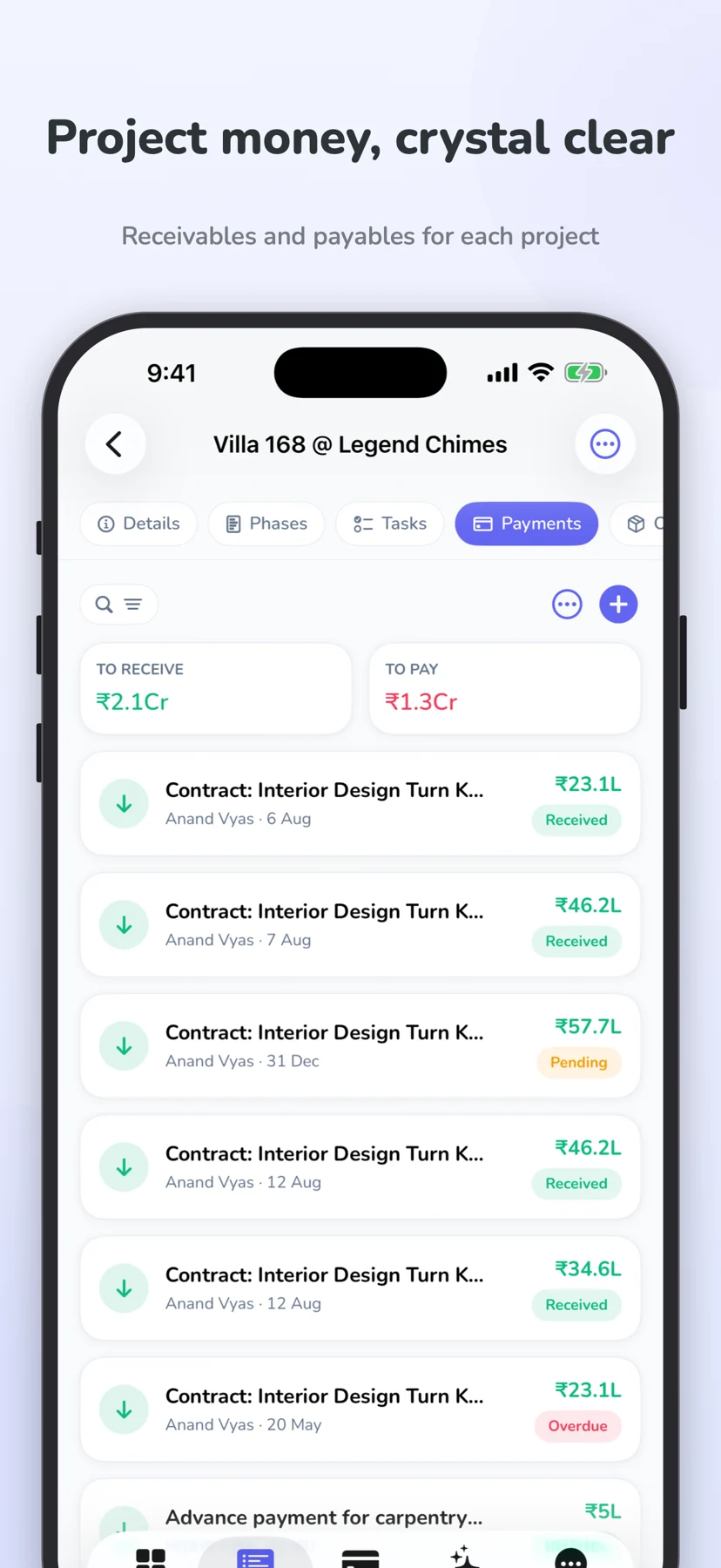 ArchiTrack iOS: Project payments
