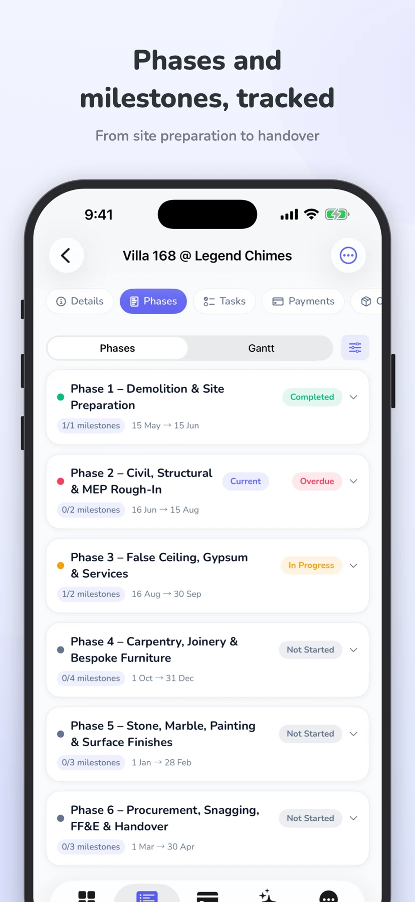 ArchiTrack iOS: Phases & milestones