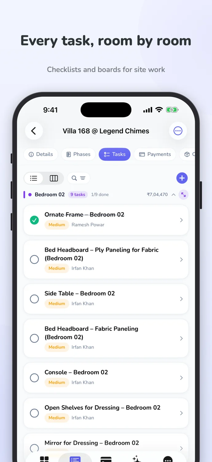 ArchiTrack iOS task dashboard