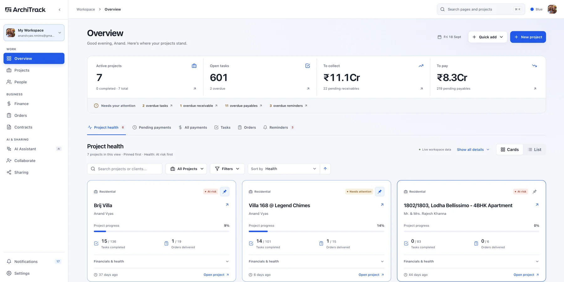 ArchiTrack project management web application