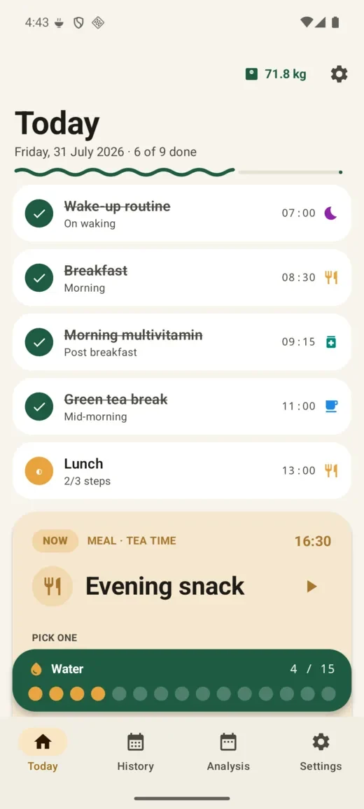 No Cheat Day Android: Your day, at a glance
